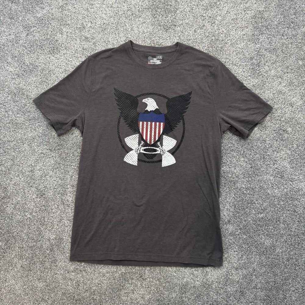 Under Armour Shirt Mens Medium Gray HeatGear Eagle Shield USA Graphic Tee Top